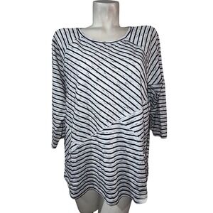 Weekends by Chicos Womens Size XL (3) Striped 3/4 Sleeve Top Tunic White Black